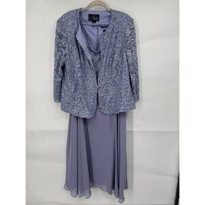 Alex Evenings Mother Of The Bride Midi Dress Women 16 Purple Lace Sequin Fairy